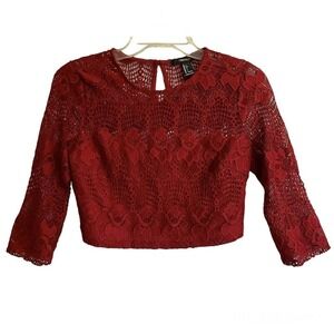 Vintage Forever 21 Large Lace Crop Top Red Long Sleeve Y2K Minimalist
